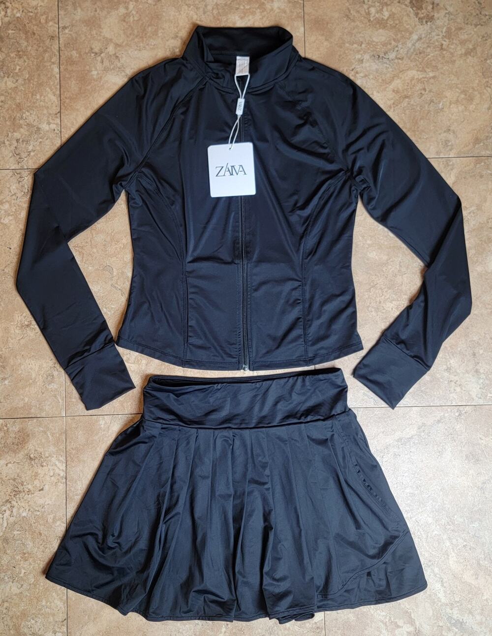 Zara L Crop Jacket Skirt Skort Set Black Activewear Athleisure Pickleball Tennis